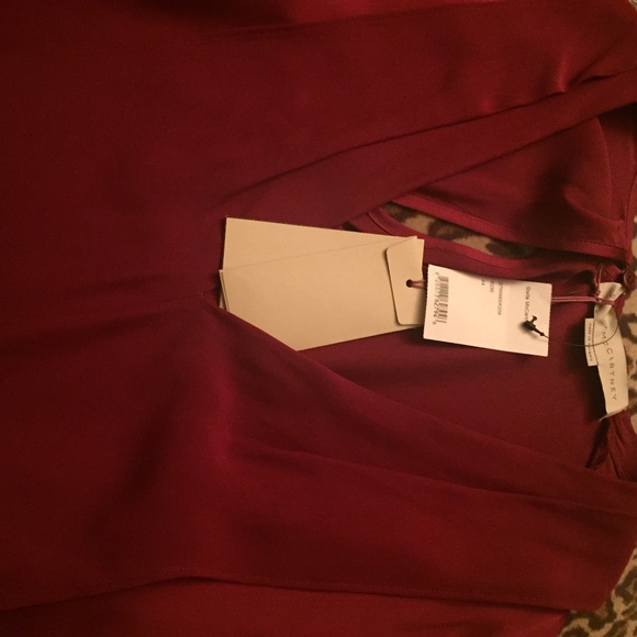 Authentic Stella McCartney Red Silk Long Sleeve V Neck Blouse Top Sz 44 - Picture 6 of 8